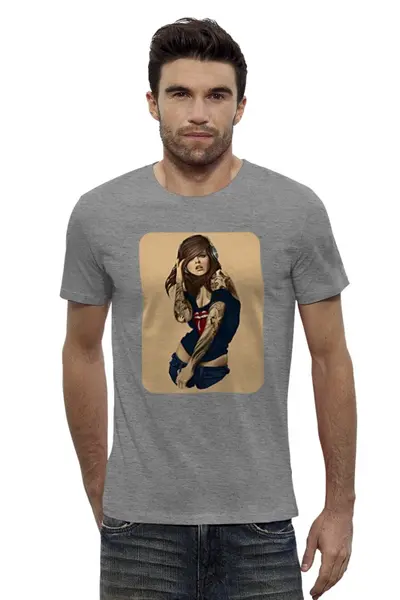 Заказать мужскую футболку в Москве. Футболка базовая Девушка с плеером от godsmack - готовые дизайны и нанесение принтов.