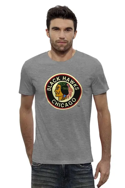Заказать мужскую футболку в Москве. Футболка базовая Chicago Black Hawks / NHL USA от KinoArt - готовые дизайны и нанесение принтов.