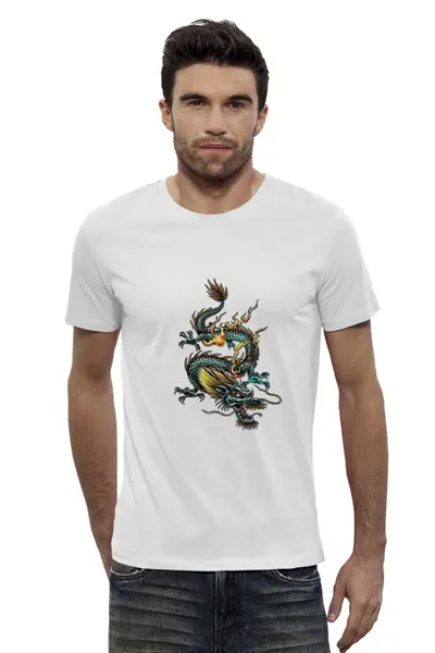 Заказать мужскую футболку в Москве. Футболка базовая Китайский дракон от byromul - готовые дизайны и нанесение принтов.