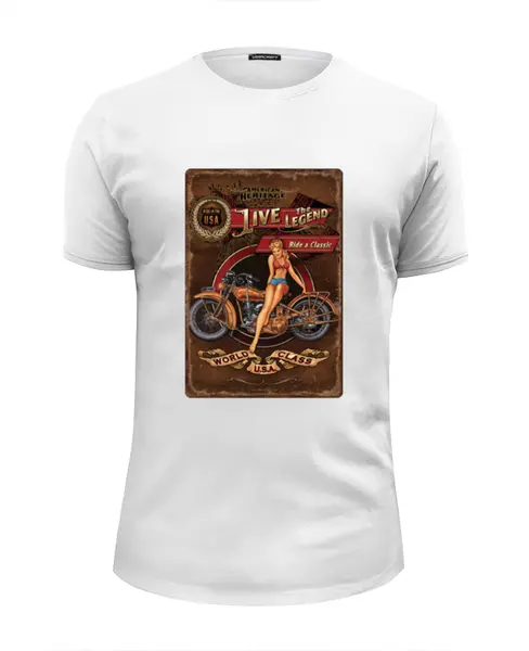Заказать мужскую футболку в Москве. Футболка базовая Мотоциклы, винтажный постер. от lisalisa11@list.ru - готовые дизайны и нанесение принтов.