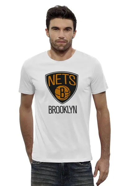 Заказать мужскую футболку в Москве. Футболка базовая Brooklyn Nets от Сергей Дульнев - готовые дизайны и нанесение принтов.