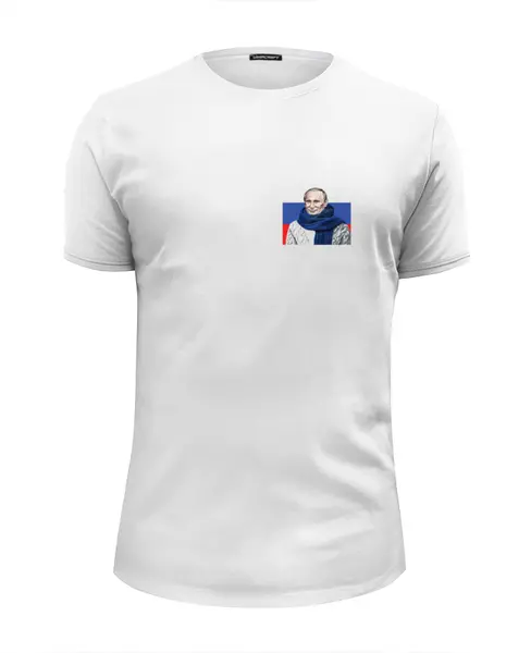 Заказать мужскую футболку в Москве. Футболка базовая "Путин" от jasminshakhnazaryan9 - готовые дизайны и нанесение принтов.