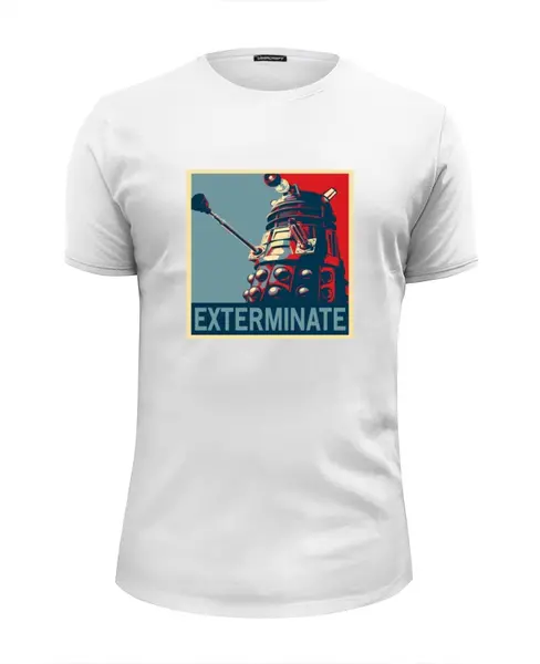 Заказать мужскую футболку в Москве. Футболка базовая Dalek Exterminate Campaign от Dr. Whooves - готовые дизайны и нанесение принтов.