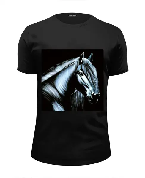 Заказать мужскую футболку в Москве. Футболка базовая лошадь на черном бархате от Kris Leov - готовые дизайны и нанесение принтов.