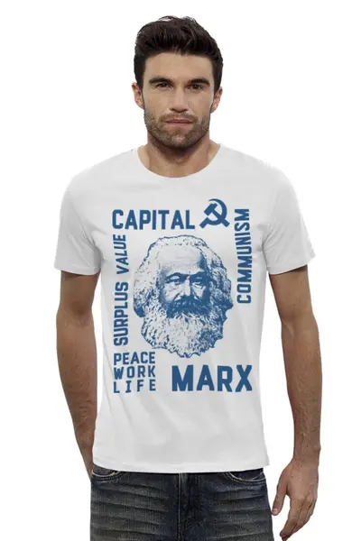 Заказать мужскую футболку в Москве. Футболка базовая Карл Маркс от Рустам Юсупов - готовые дизайны и нанесение принтов.