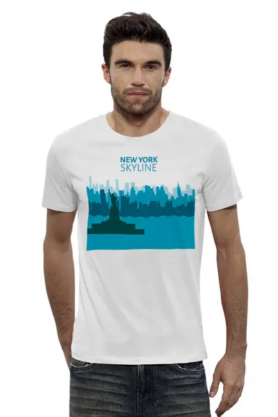 Заказать мужскую футболку в Москве. Футболка базовая New York SKYLINE от balden - готовые дизайны и нанесение принтов.