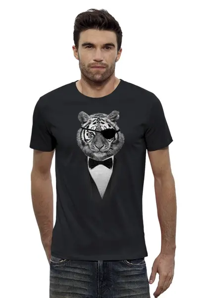 Заказать мужскую футболку в Москве. Футболка базовая Одноглазый Тигр от printik - готовые дизайны и нанесение принтов.