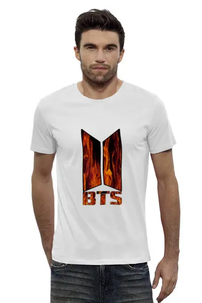 Заказать мужскую футболку в Москве. Футболка базовая Группа BTS от THE_NISE  - готовые дизайны и нанесение принтов.