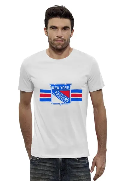 Заказать мужскую футболку в Москве. Футболка базовая New York Rangers от kspsshop - готовые дизайны и нанесение принтов.