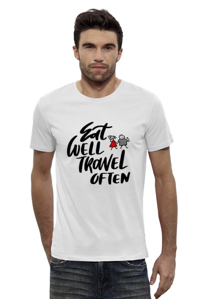 Заказать мужскую футболку в Москве. Футболка базовая Надпись Eat well Travel often от Анна  - готовые дизайны и нанесение принтов.