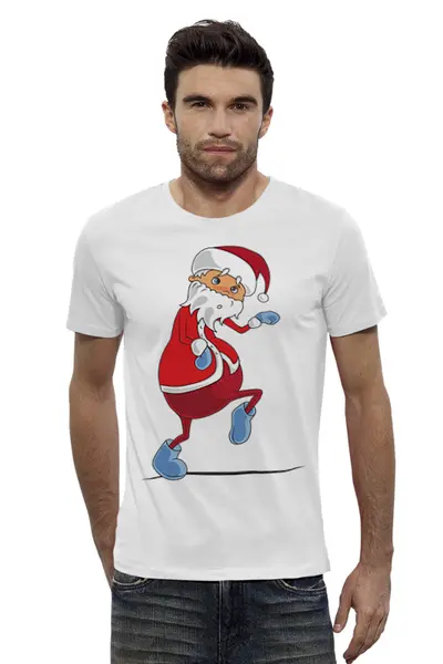 Заказать мужскую футболку в Москве. Футболка базовая Крадущийся Санта от Margarita Nia - готовые дизайны и нанесение принтов.