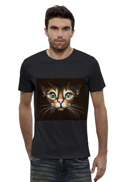 Заказать мужскую футболку в Москве. Футболка базовая кошка с зелеными глазами от Kris Leov - готовые дизайны и нанесение принтов.