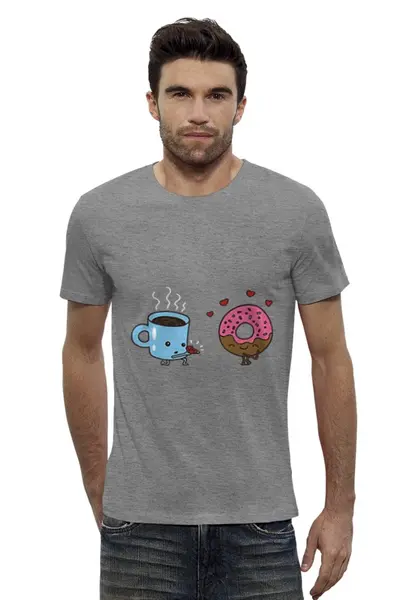 Заказать мужскую футболку в Москве. Футболка базовая Кофе и Пончик от fanart - готовые дизайны и нанесение принтов.