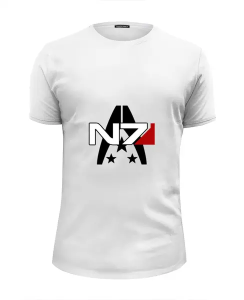 Заказать мужскую футболку в Москве. Футболка базовая Mass Effect N7 от BURNSHIRTS - готовые дизайны и нанесение принтов.