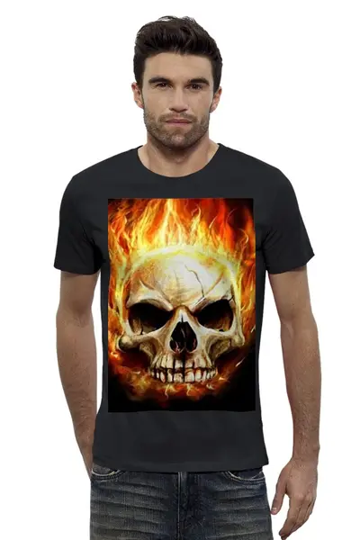 Заказать мужскую футболку в Москве. Футболка базовая Skulls Fire от Радуг - готовые дизайны и нанесение принтов.