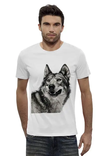 Заказать мужскую футболку в Москве. Футболка базовая Добродушный волк от shelenaww - готовые дизайны и нанесение принтов.