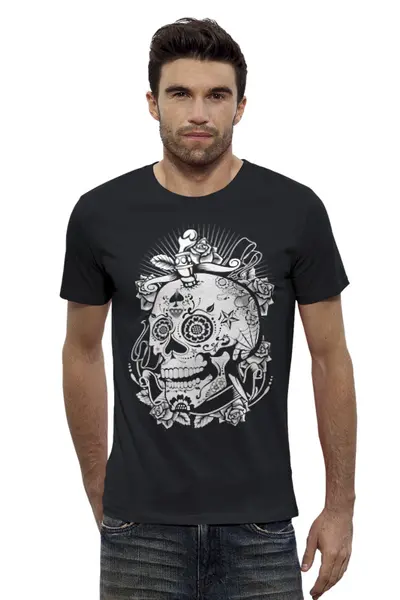 Заказать мужскую футболку в Москве. Футболка базовая Череп арт (1) от T-shirt print  - готовые дизайны и нанесение принтов.
