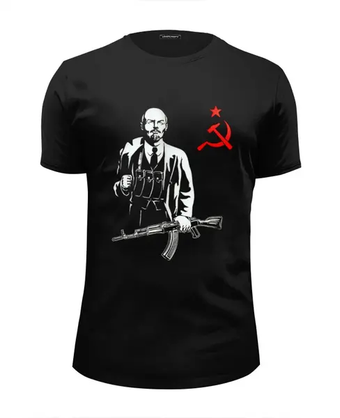 Заказать мужскую футболку в Москве. Футболка базовая Ленин Калашников АК47 от madw - готовые дизайны и нанесение принтов.