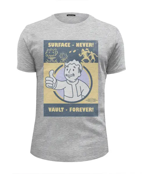 Заказать мужскую футболку в Москве. Футболка базовая Fallout. Vault - forever! от geekbox - готовые дизайны и нанесение принтов.