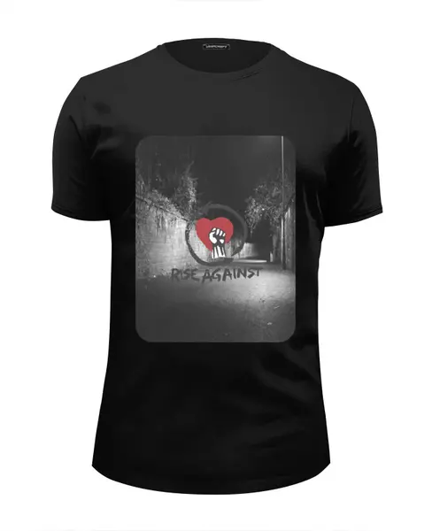 Заказать мужскую футболку в Москве. Футболка базовая Rise Against - logo от Денис - готовые дизайны и нанесение принтов.