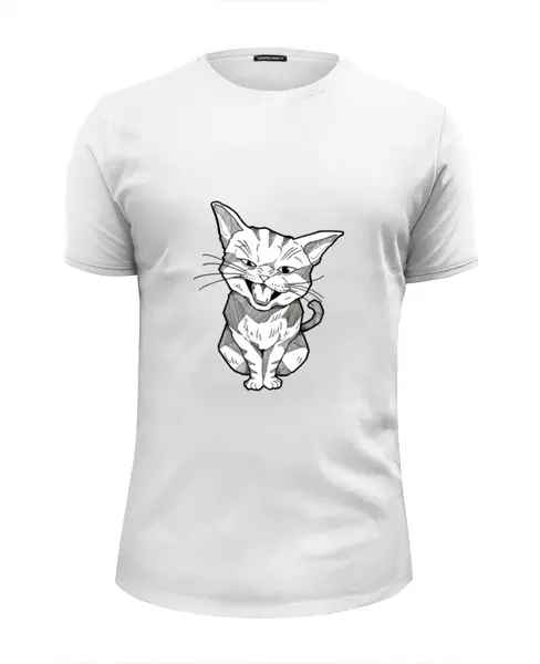 Заказать мужскую футболку в Москве. Футболка базовая Смешной котик от ПРИНТЫ ПЕЧАТЬ  - готовые дизайны и нанесение принтов.