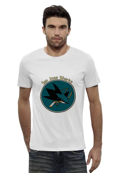 Заказать мужскую футболку в Москве. Футболка базовая San Jose Sharks от kspsshop - готовые дизайны и нанесение принтов.