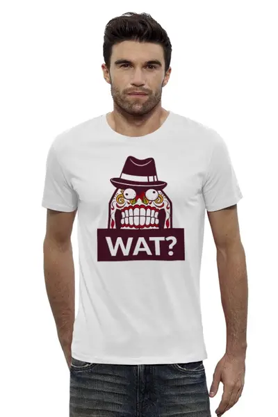 Заказать мужскую футболку в Москве. Футболка базовая WAT?               от Savara - готовые дизайны и нанесение принтов.