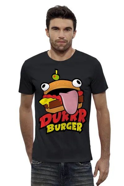 Заказать мужскую футболку в Москве. Футболка базовая Fortnite Durrr Burger от geekbox - готовые дизайны и нанесение принтов.