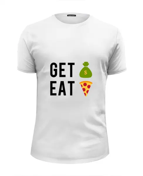 Заказать мужскую футболку в Москве. Футболка базовая Деньги Пицца от fanart - готовые дизайны и нанесение принтов.