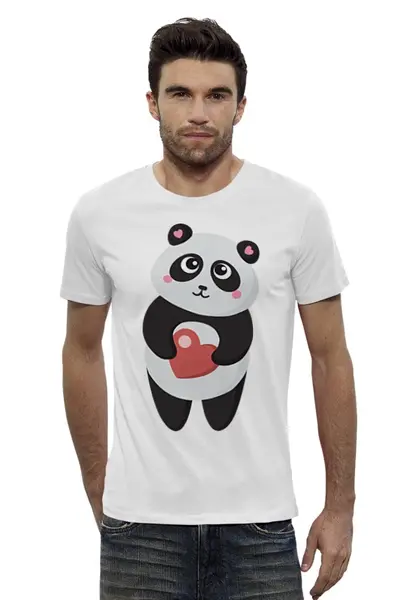 Заказать мужскую футболку в Москве. Футболка базовая Панда с сердечком от Ordwen - готовые дизайны и нанесение принтов.