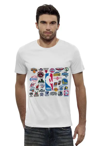 Заказать мужскую футболку в Москве. Футболка базовая NBA. Национальная баскетбольная ассоциация от Виктор Гришин - готовые дизайны и нанесение принтов.