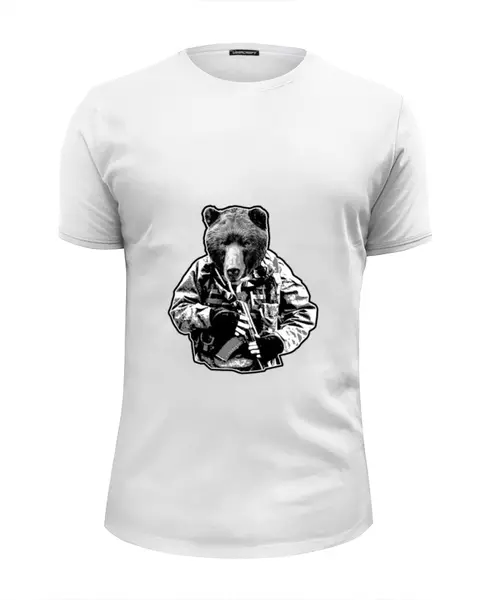 Заказать мужскую футболку в Москве. Футболка базовая Медведь солдат от Ксения Золотухина - готовые дизайны и нанесение принтов.