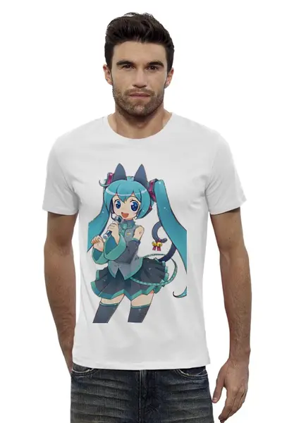 Заказать мужскую футболку в Москве. Футболка базовая hatsune miku от Lin Melman - готовые дизайны и нанесение принтов.