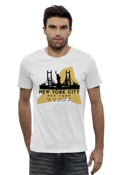 Заказать мужскую футболку в Москве. Футболка базовая США (Нью-Йорк) от skynatural - готовые дизайны и нанесение принтов.