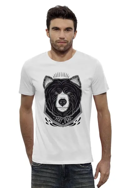 Заказать мужскую футболку в Москве. Футболка базовая Медведь от Weed Stuff`a - готовые дизайны и нанесение принтов.
