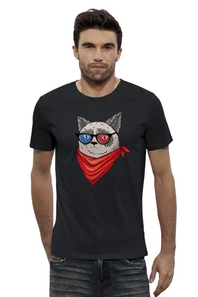 Заказать мужскую футболку в Москве. Футболка базовая Сердитый котик в 3D  от coolmag - готовые дизайны и нанесение принтов.