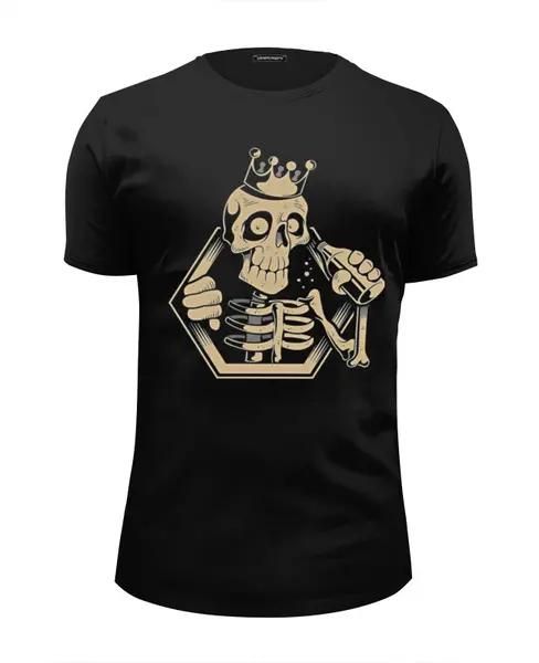 Заказать мужскую футболку в Москве. Футболка базовая Skeleton king drinking beer от Leichenwagen - готовые дизайны и нанесение принтов.