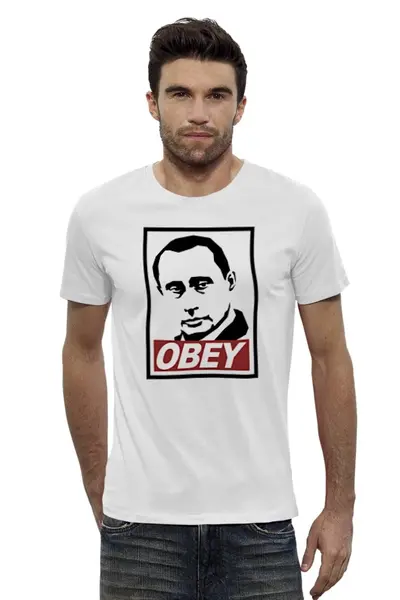 Заказать мужскую футболку в Москве. Футболка базовая Путин OBEY от printik - готовые дизайны и нанесение принтов.