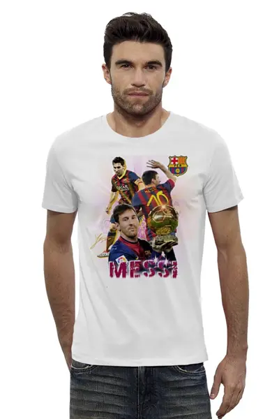 Заказать мужскую футболку в Москве. Футболка базовая Месси - Барселона от  ЯрМайка - готовые дизайны и нанесение принтов.