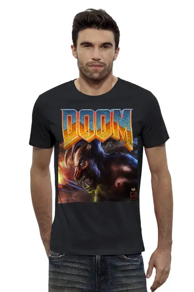 Заказать мужскую футболку в Москве. Футболка базовая Doom game от Leichenwagen - готовые дизайны и нанесение принтов.
