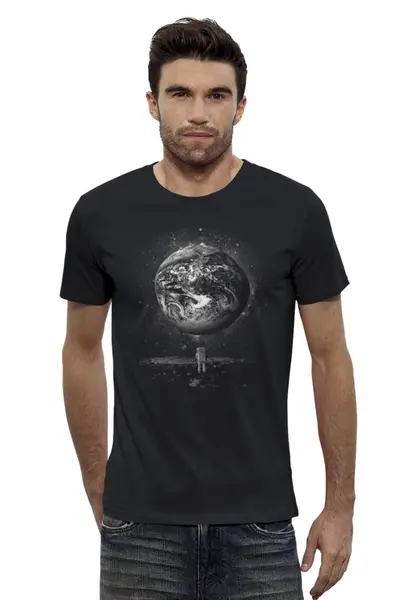Заказать мужскую футболку в Москве. Футболка базовая Человек на луне от printik - готовые дизайны и нанесение принтов.