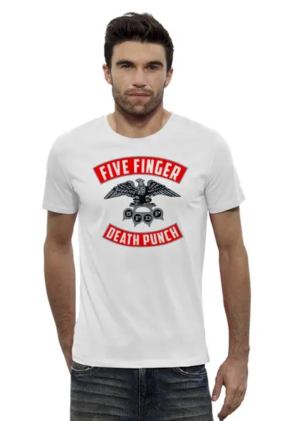 Заказать мужскую футболку в Москве. Футболка базовая Five Finger Death Punch от Leichenwagen - готовые дизайны и нанесение принтов.