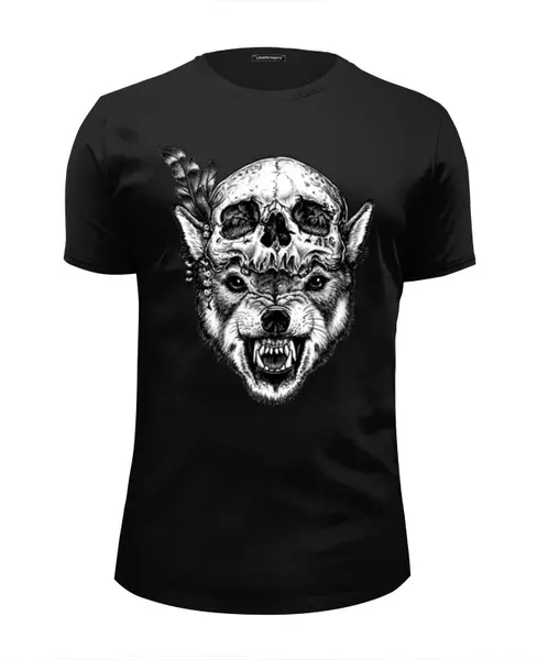 Заказать мужскую футболку в Москве. Футболка базовая Wolf & Skull от Leichenwagen - готовые дизайны и нанесение принтов.