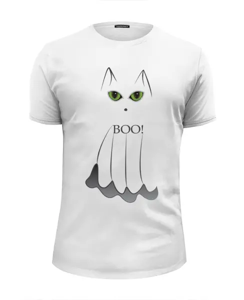 Заказать мужскую футболку в Москве. Футболка базовая Привидение кот от PolinaPo - готовые дизайны и нанесение принтов.