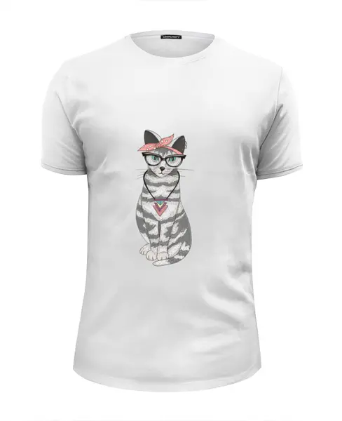 Заказать мужскую футболку в Москве. Футболка базовая Gansta cat от sashadasha - готовые дизайны и нанесение принтов.