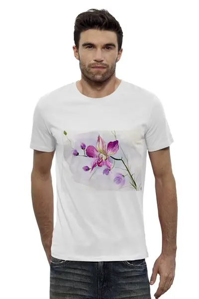 Заказать мужскую футболку в Москве. Футболка базовая Розовая орхидея от vnovi - готовые дизайны и нанесение принтов.
