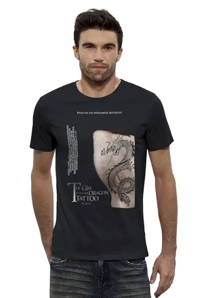 Заказать мужскую футболку в Москве. Футболка базовая Девушка с татуировкой дракона от KinoArt - готовые дизайны и нанесение принтов.