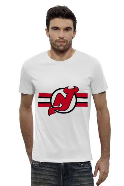 Заказать мужскую футболку в Москве. Футболка базовая New Jersey Devils от kspsshop - готовые дизайны и нанесение принтов.