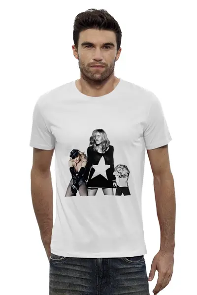Заказать мужскую футболку в Москве. Футболка базовая Madonna от kostlaviypsych - готовые дизайны и нанесение принтов.