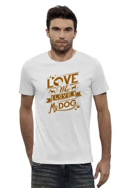 Заказать мужскую футболку в Москве. Футболка базовая Люби и мою собаку от fanart - готовые дизайны и нанесение принтов.